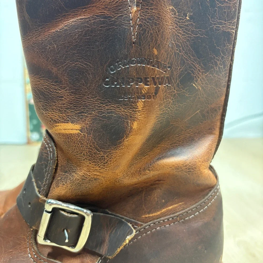 Chippewa 1901W15 Mens Leather Engineer Boots Tan Brown USA Made Size 9M Vibram